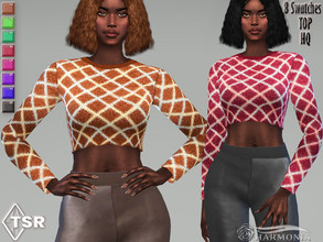 Sims 4 — Checkered Printed Crop Sweater by Harmonia — New Mesh All Lods 8 Swatches Please do not use my textures. Please