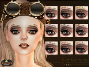 Sims 4 — Steampunked Studs (HQ) by Caroll912 — A 9-swatch metallic facial studs in steampunk palette of colours - brown,