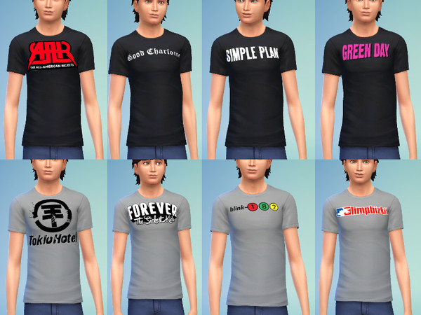 Sims 4 — Rock Band T Shirts by QuinnLikesMusic — 8 rock band t shirts for The Sims 4 (All American Rejects, Good