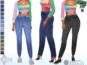 Sims 4 — High-Rise Slim Denim Pants by Harmonia — New Mesh All Lods 14 Swatches Please do not use my textures. Please do