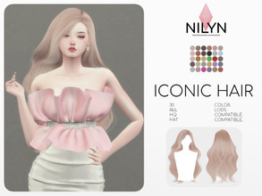Sims 4 — ICONIC HAIR - NEW MESH by Nilyn — Mesh by Nilyn. 30 Swatches. All LOD Compatible. HQ Compatible. HAT Compatible.