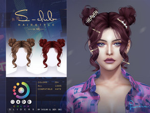 Sims 4 — Short hair with double buns(Lucia) by S-Club — Short hair with double buns for female adult, it includ 20 colors