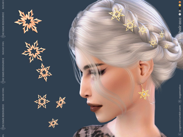 Sims 4 — Cold As Ice hair acc by sugar_owl — Female hair accessory with metal snowflakes. Comes in different swathes: