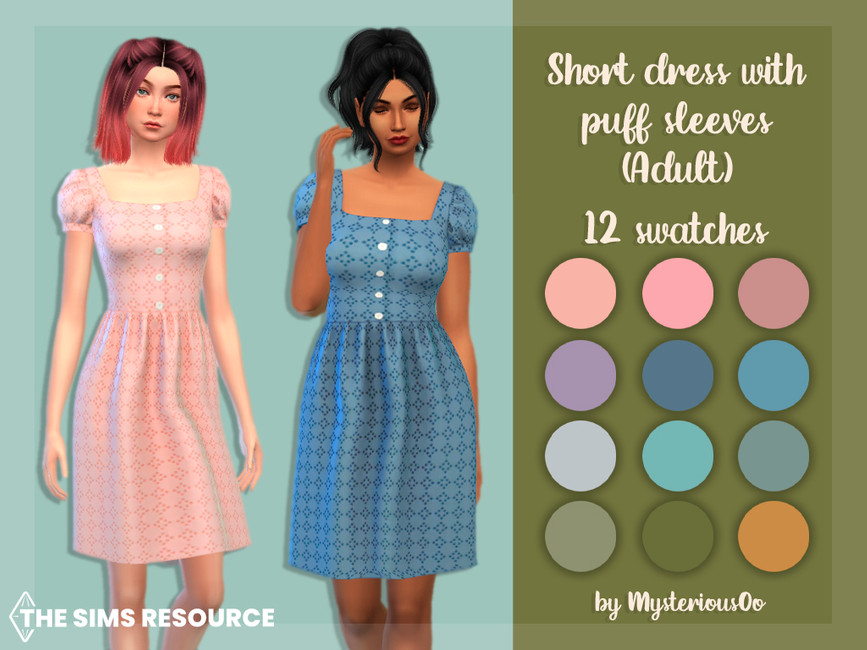 The Sims Resource - Short dress with puff sleeves Adult