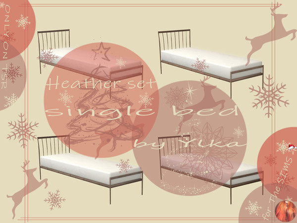 Sims 4 — [SJB] Heather set single bed by Ylka by Ylka — It is a single wooden bed with a white mattress. Has 4 colors.