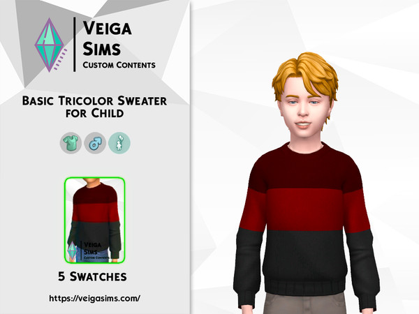 Sims 4 — Basic Tricolor Sweaters by David_Mtv2 — Available in 5 swatches for child only: - red - blue; - brown; - gray; -