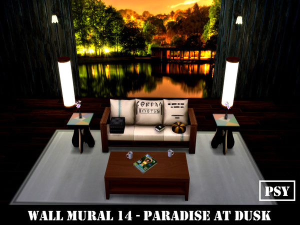 Sims 4 — Wall Mural 14 (Paradise At Dusk) by Psychachu — (5 panels) -- Place each numbered panel individually, wherever