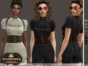 Sims 4 — Steampunked - Top by ekinege — A top featuring a high neck, short balloon sleeves, ruffle collar jabot and