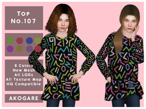 Sims 4 — Akogare Top No.107 by _Akogare_ — Akogare Top No.107 - 8 Colors - New Mesh (All LODs) - All Texture Maps - HQ