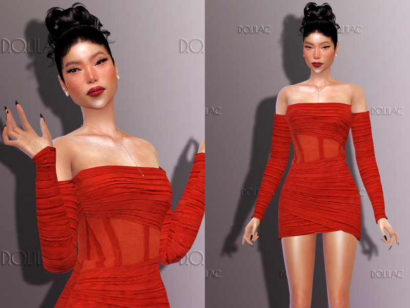 Sims 4 The Sims Resource | Ruched Mesh Asymmetric Corset Dress DO258 by TSR Creator