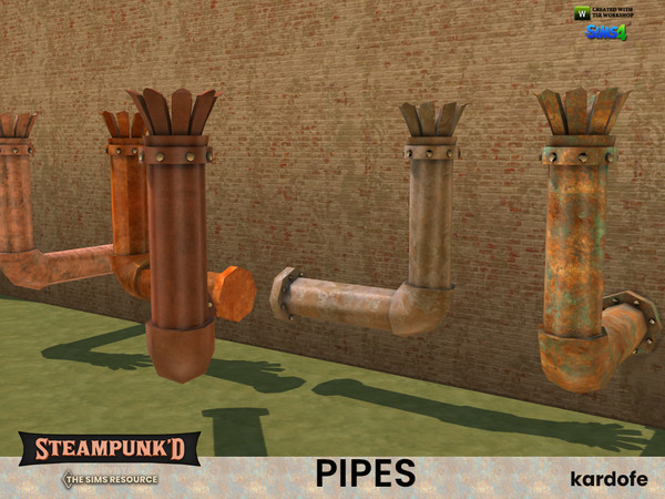 Sims 4 — Steampunked_Pipes 6 by kardofe — Lateral chimney, metal, in five colour options