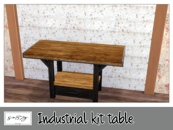 Sims 4 — Industrial kit dining table by so87g — cost: 400$, you can found it in surfaces - dining table NEW features of