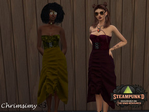 Sims 4 — Steampunked Long Dress by chrimsimy — A long steampunk inspired dress with leather straps and buckles. Comes in