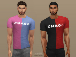 Sims 4 — Samir - Men's T-shirt by CherryBerrySim — Two color men's T-shirt with a CHAOS graphic design for male sims. 4
