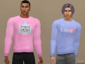 Sims 4 — Cute Men's Sweater by CherryBerrySim — Cute men's pastel colored sweater with a cosmic cat design or LOVE