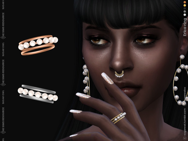 Sims 4 — Erica ring by sugar_owl — Female triple ring with pearls. Come in different metal colors: gold, silver, and