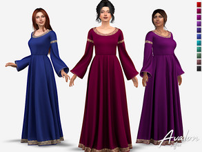 Sims 4 — Avalon Dress by Sifix2 — A medieval fantasy dress with gold accents available in 12 colors for teen, young adult