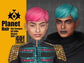 Sims 4 — Planet Hair by GoAmazons — >Base game compatible unisex hairstyle >Hat compatible >From Teen to Elder