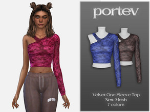 Sims 4 — Velvet One Sleeve Top by portev — New Mesh 7 colors All Lods For female Teen to Elder