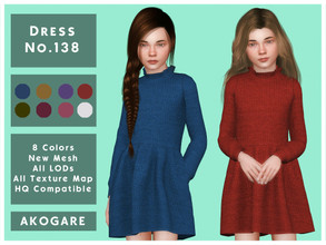 Sims 4 —  Akogare Dress No.138 by _Akogare_ — Akogare Dress No.138 - 8 Colors - New Mesh (All LODs) - All Texture Maps -