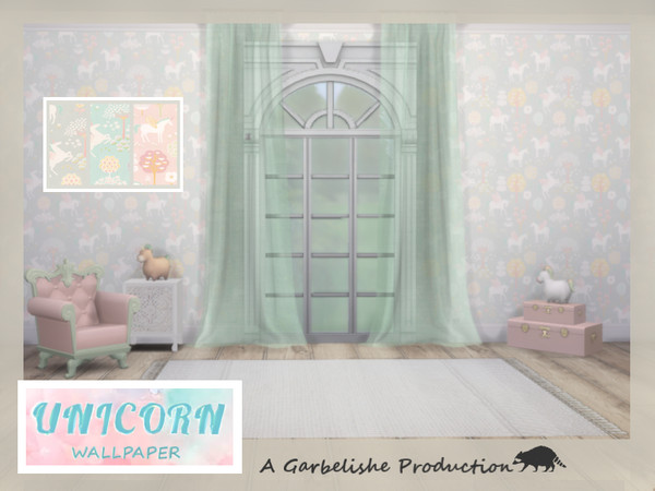 Sims 4 — Unicorn Wallpaper by Garbelishe — Wallpaper with Unicorns that comes in 3 colours