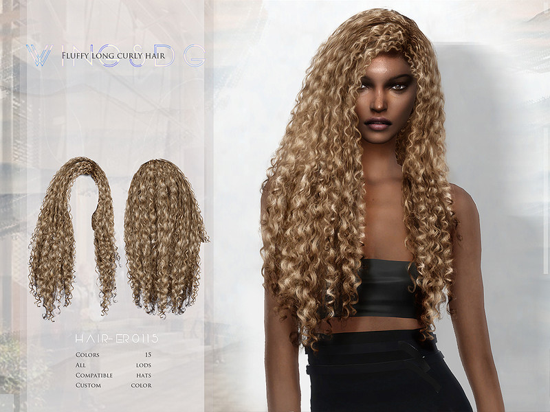 Image of Long Curly Hairstyle by wingssims for Sims 4 cc