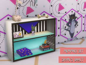 Sims 4 — Memphis set Bookscase 02 by siomisvault — Another crazy Memphis bookcase but smaller for a colorful room! Thank