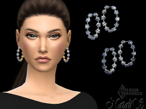 Sims 4 — Princess cut crystals hoop earrings by Natalis — Princess cut crystals hoop earrings. 3 crystal shadows. 2 metal