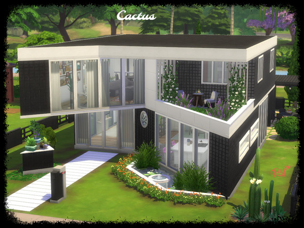Sims 4 — Cactus by ruja2 — Cactus, a unique house. It has two bedrooms, two bathrooms, a lounge at the entrance near the