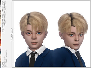 Sims 4 — Doryeong Hair for Child by magpiesan — Short straight haircut with split bangs in 40 colors for kids. HQ