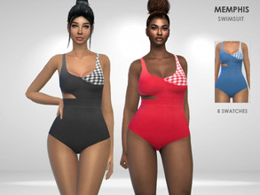 Sims 4 — Memphis Swimsuit by Puresim — Pique- effect jersey swimsuit in 8 colors.