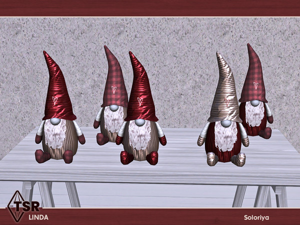 Sims 4 — Linda. Gnome by soloriya — Gnome. Part of Linda set. 5 color variations. Category: Decorative - Clutter.
