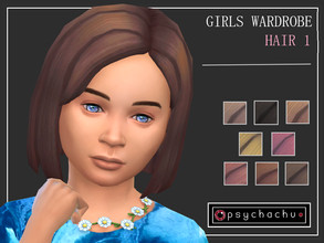 Sims 4 — Girls Wardrobe - Hair 1 by Psychachu — (8 swatches) - Basegame Bob Cut in 8 subtle, natural shades!