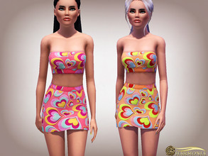Sims 3 — Heart Printed Top / Skirt by Harmonia — 4 color. not-Recolorable