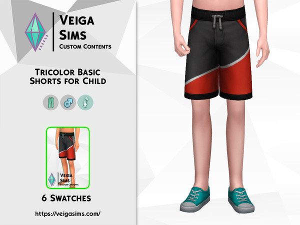 Sims 4 — Tricolor Basic Shorts for Child by David_Mtv2 — Available in 7 swatches for child only. Random colors.