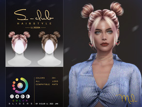 Sims 4 — Short hair with double buns(Mili) by S-Club — Short hair with double buns for female adult, it includ 20 colors