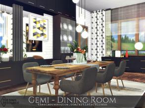 Sims 4 — Gemi - Dining Room - TSR CC Only by Rirann — Gemi is a cozy modern dining room in black, brown, white colors