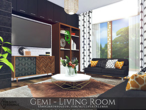Sims 4 — Gemi - Living Room - TSR CC Only by Rirann — Gemi is a cozy modern living room in black, brown, white colors
