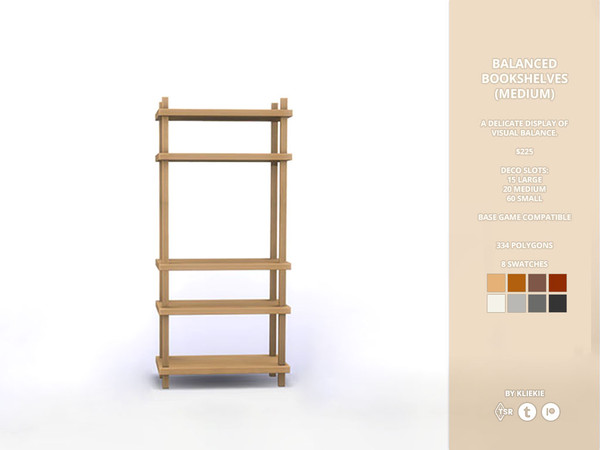 Sims 4 — Balanced Bookshelves (medium) by kliekie — Even though there are no books on the shelves I did not remove the
