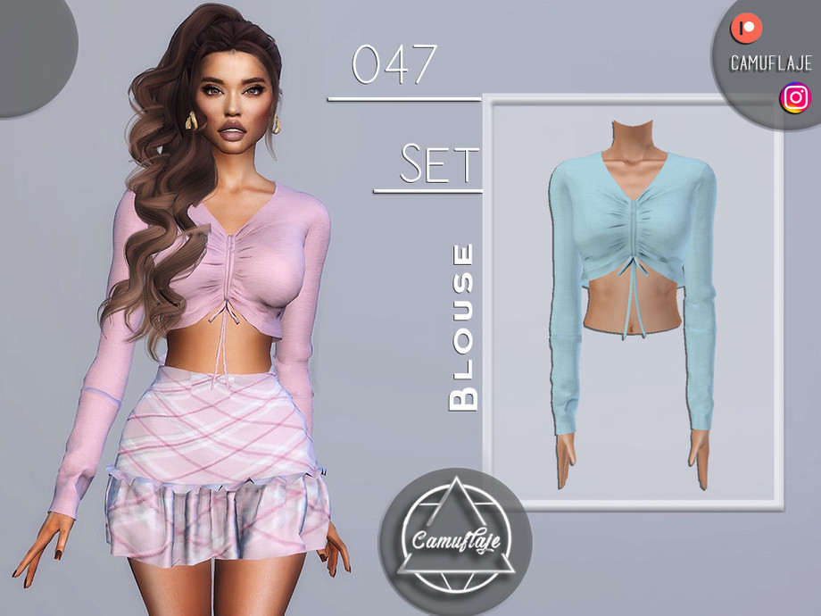 Sims 4 — SET 047 - Blouse by Camuflaje — Fashion set that includes a blouse and a plaid skirt ** Part of a set ** * New