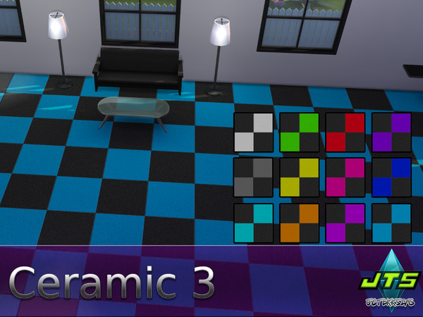 Sims 4 — Ceramic Tile 3 by JCTekkSims — Checker style flooring with 12 colors to choose from.