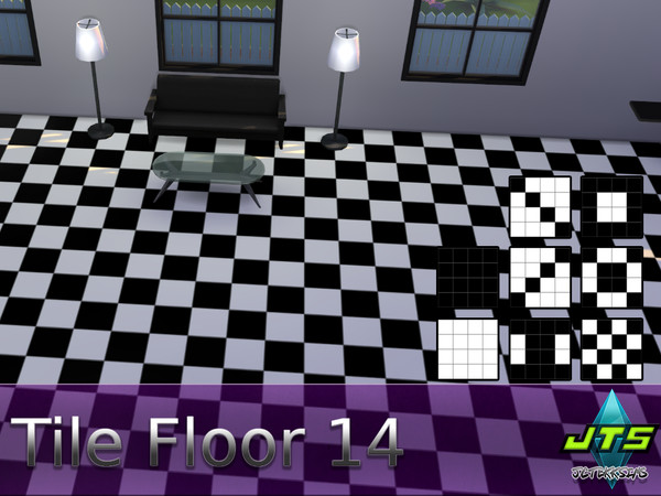 Sims 4 — Tile Floor 14 by JCTekkSims — Black and white checkered tile floor with 8 swatches to choose from.