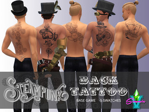 Sims 4 — Steampunk Back Tattoo by SimmieV — A collection of 5 Steampunk inspired back tattoos.