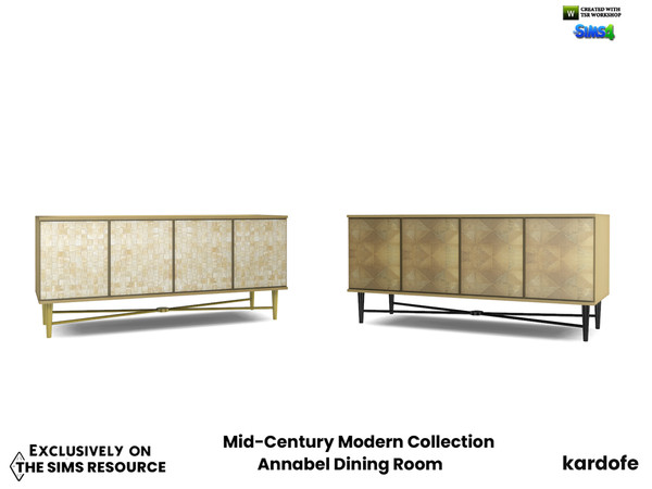 Sims 4 — Mid-Century Modern Collection_Annabel Dining Room_Sideboard by kardofe — Gold sideboard with decorated doors in