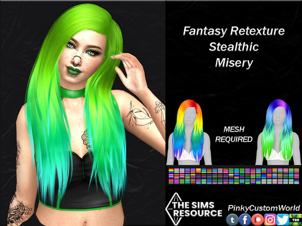 Sims 4 — Fantasy Retexture of Misery hair by Stealthic by PinkyCustomWorld — Simple medium/long hairstyle for females in
