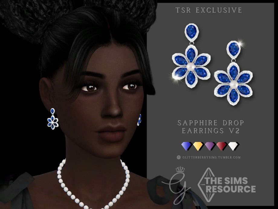 The Sims Resource - Sapphire Drop Earrings V4