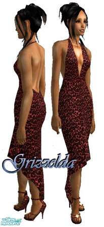 Sims 2 — Leopard Fish Tail Dresses - Red by Grizzelda — Use with mesh_lcmglamalshoes. Formal dress fitted for Young