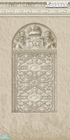 Sims 2 — Plaster  Plaque (Stain) Crown Moulding by Xandher — A stained plaster wall with an elaborate plaque and crown