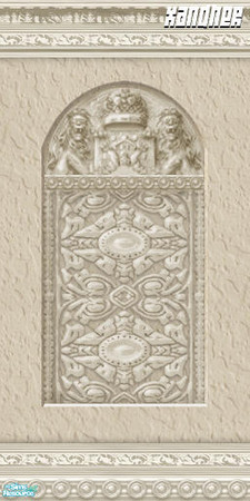 Sims 2 — Plaster - Plaque with Dual Moulding by Xandher — A plaster wall with an elaborate plaque and both crown and kick