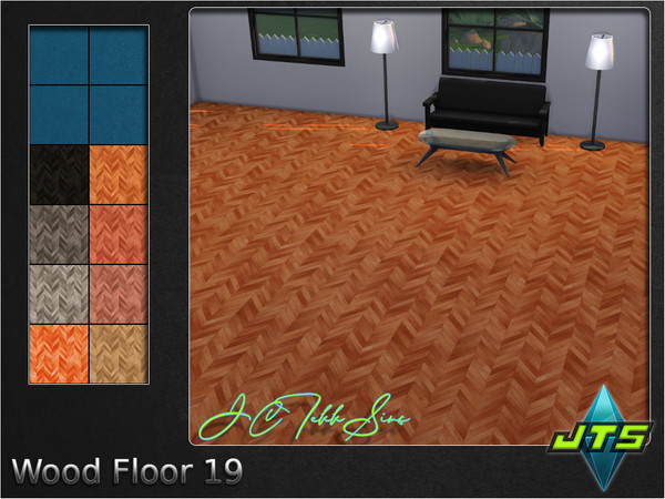 Sims 4 — Wood Floor 19 by JCTekkSims — Chevron wood flooring with a slight texture. Comes with 8 color textures.